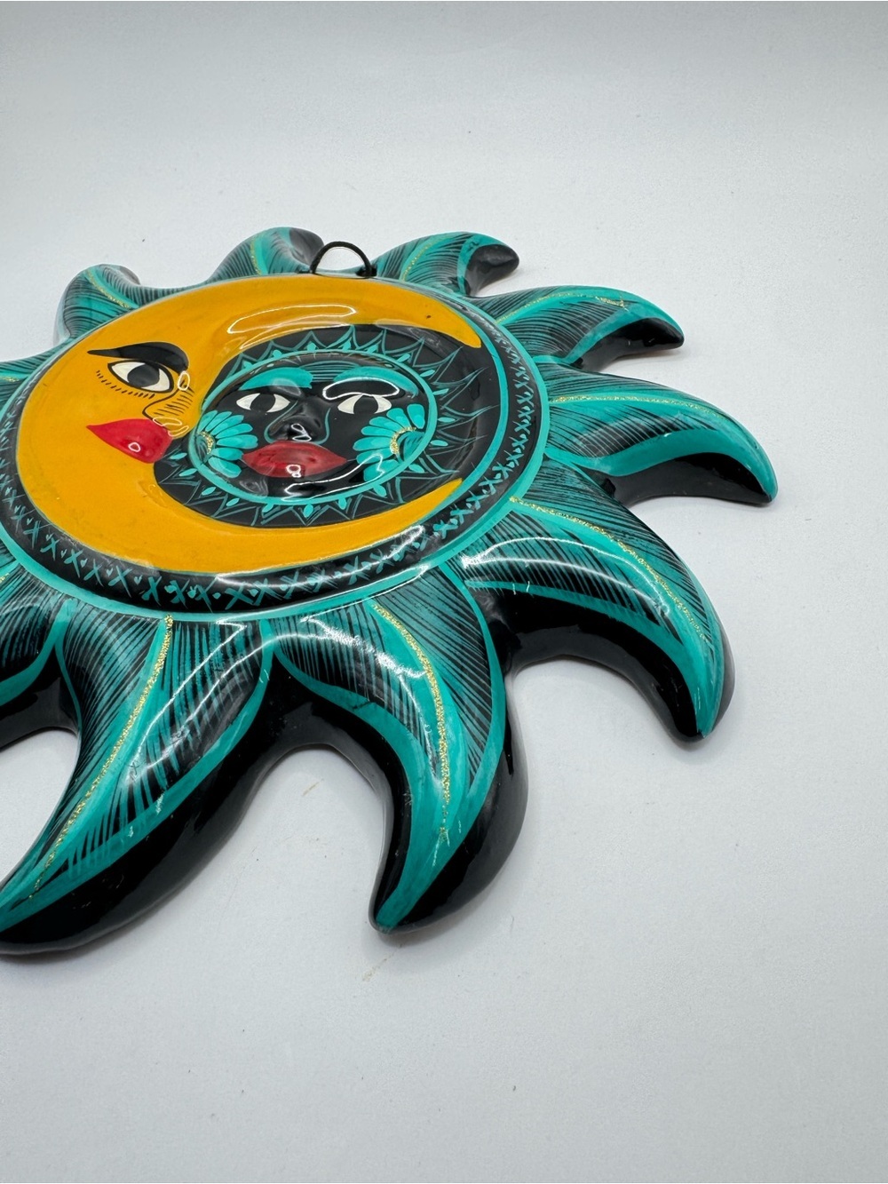Talavera Sun & Moon Eclipse Wall Art Hand Painted Mexican Ceramic Face Decor - Picture 4 of 9